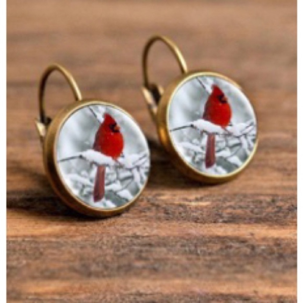 Red Cardinal Bird Drop Earrings